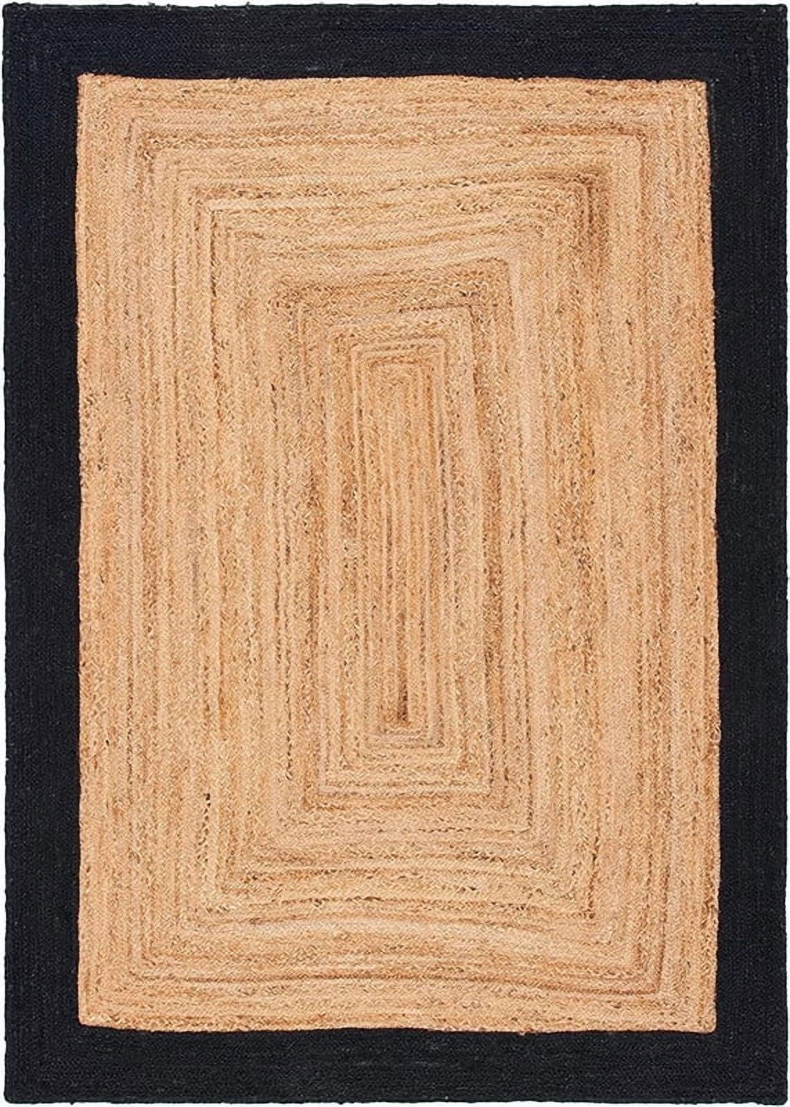7x11Ft Black & Natural Jute Area Rug | Handmade | Solid Farmhouse Design | Natural Jute Rug for Living Room | Dining Room | Bedroom | Kitchen | Hallway | Entryway