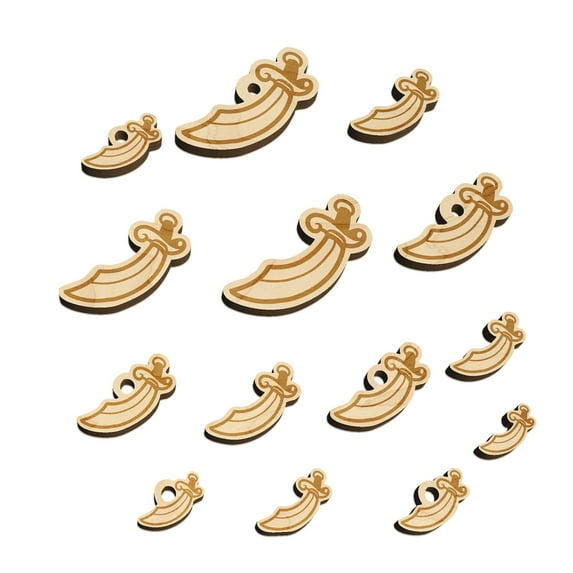 Scimitar Curved Pirate Sword Wood Mini Charms Shapes DIY Craft Jewelry - No Hole - 30mm (6pcs)