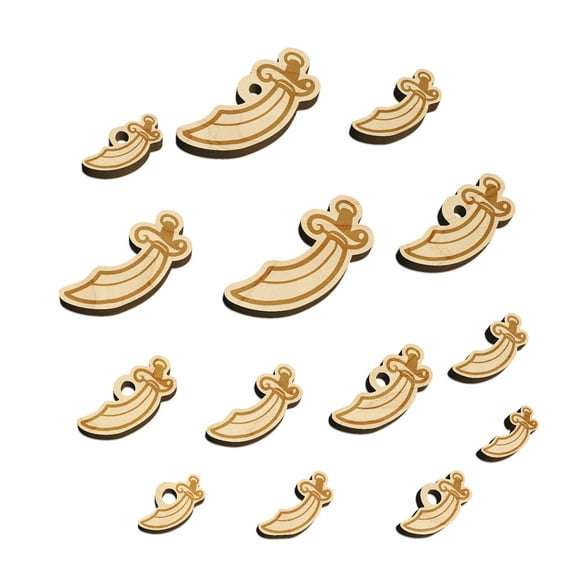 Scimitar Curved Pirate Sword Wood Mini Charms Shapes DIY Craft Jewelry - With Hole - Various Sizes (16pcs)
