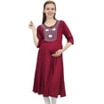 thumbnail image 2 of Bimba Moms Maroon Embroidered Women Rayon Calf Length Maternity Pleated Dress - 30, 2 of 2