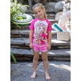 thumbnail image 3 of Barbie Girls Swimsuit Rash Guard Short Sleeve Raglan Graphic Top Matching Swim Shorts 2 Piece Swim Set Sizes 6-7Y, 3 of 13