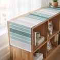 thumbnail image 6 of Teal Aqua Stripes 108 Inch Table Runner, Minimalist Abstract Vertical Lines Farmhouse Dresser Scarf Cotton & Linen Tablerunner for Dining/Kitchen Island/Holiday Party Décor 13" x 108", 6 of 9