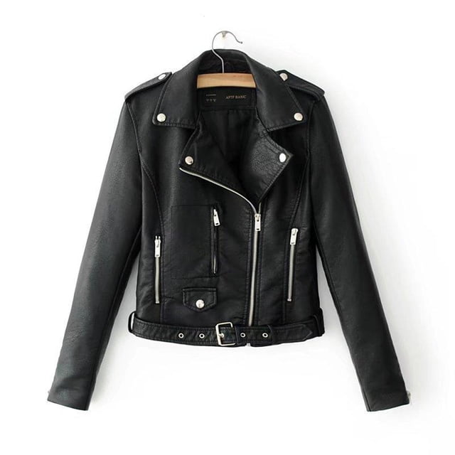 EGNMCR Veste à Manches Longues pour Femmes, Manteau Décontracté Sans Capuche à Manches Longues & Vestes Femmes Dames Veste à Revers Motard Manteau à Fermeture Éclair Cycliste Court Punk Hauts Courts Femmes Manteau