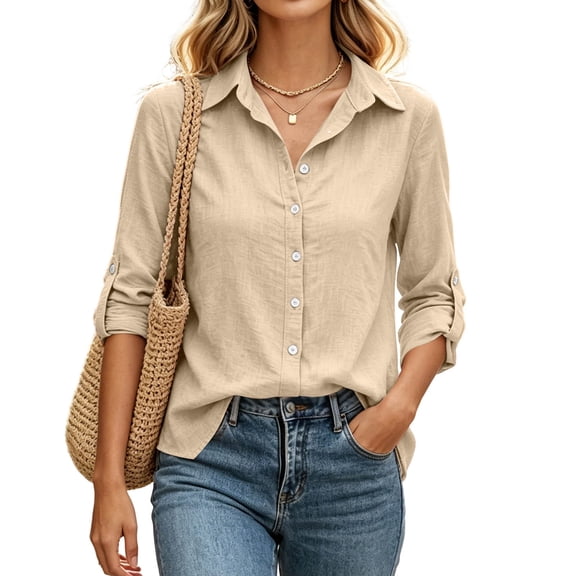 Enjoytime Work Tops for Women Collared Long Sleeve Button Down Shirts Fashion Solid Business Casual Blouses