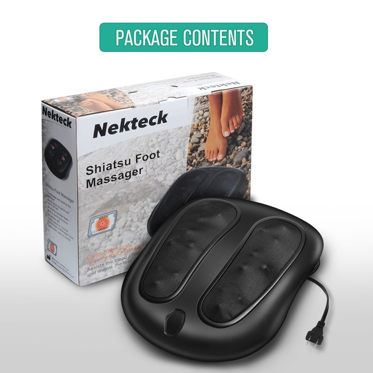 Nekteck NK-FM-100-BLK Shiatsu Heated Electric Foot Massager Black