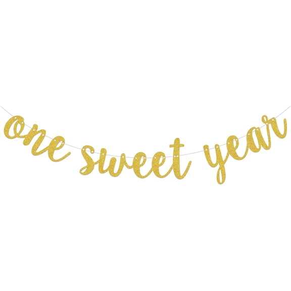 One Sweet Year Banner, Happy First Birthday Banner, One Bday Party Decorations, Baby First Birthday Party Decor Supplies Gold