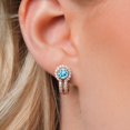 thumbnail image 3 of Gem Stone King 18K Rose Gold Plated Silver Blue Apatite and White Created Sapphire Earrings for Women (1.49 Cttw, Gemstone Birthstone, Round 5MM), 3 of 6