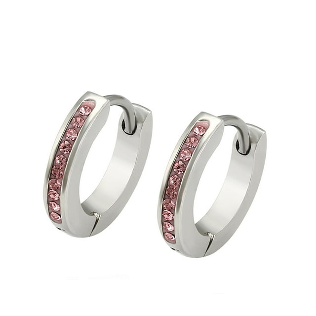 Arracadas Chicas P/ niña adulto Swarovski Oro Blanco 14K Lam rosa claro Unitalla