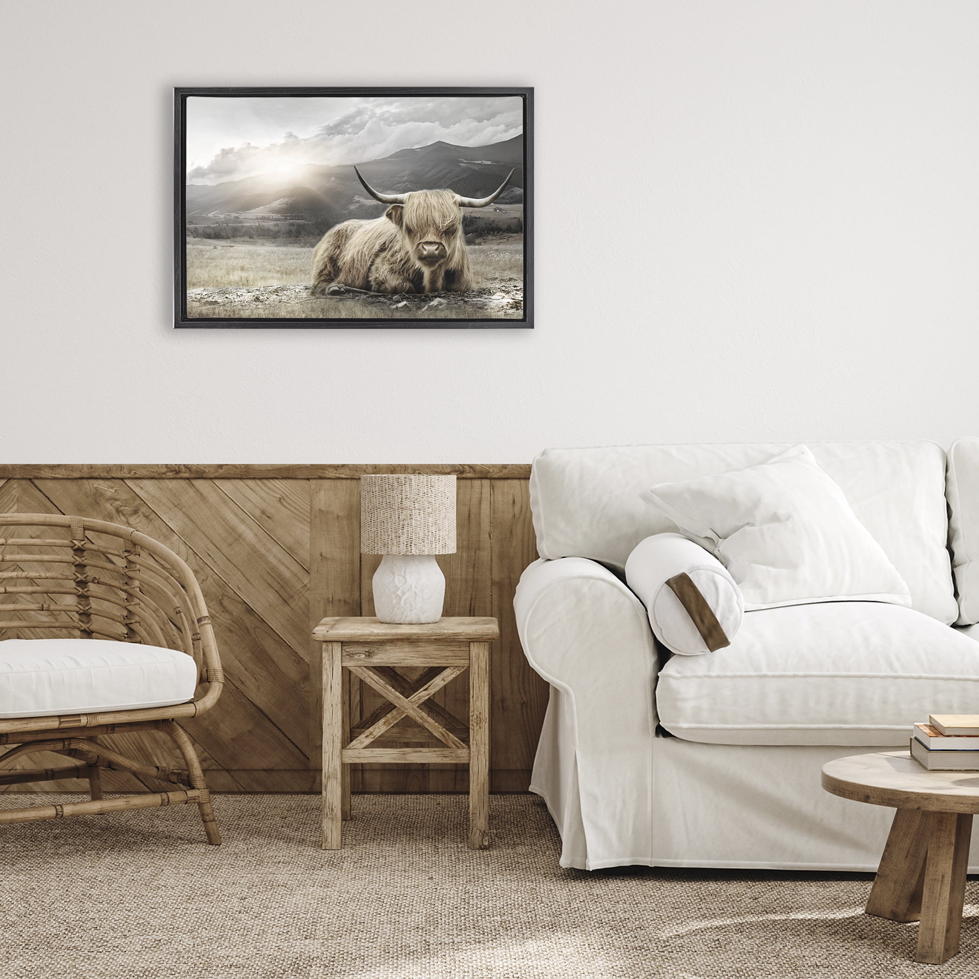Stupell Industries Cattle Resting in Morning Sun Black Framed Floater Canvas Wall Art, design by CAD Designs