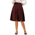 thumbnail image 3 of INSPIRE CHIC Women's Solid Vintage High Elastic Waist Button Decor Flared Midi Skirt M Dark Red, 3 of 6