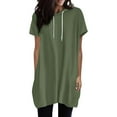 thumbnail image 2 of Sweet Home Farm Short Sleeve Shirts for Women Fashion Solid Color Hooded Long Top T Shirts for Women Army Green, 2 of 5
