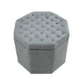 thumbnail image 3 of Brodric Light Grey Linen Storage Ottoman - Upholstered, Tufted, Octagon, 3 of 9
