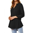 thumbnail image 4 of Women 3/4 Sleeve Notch V Neck Asymmetric Hem Shirt, 4 of 11