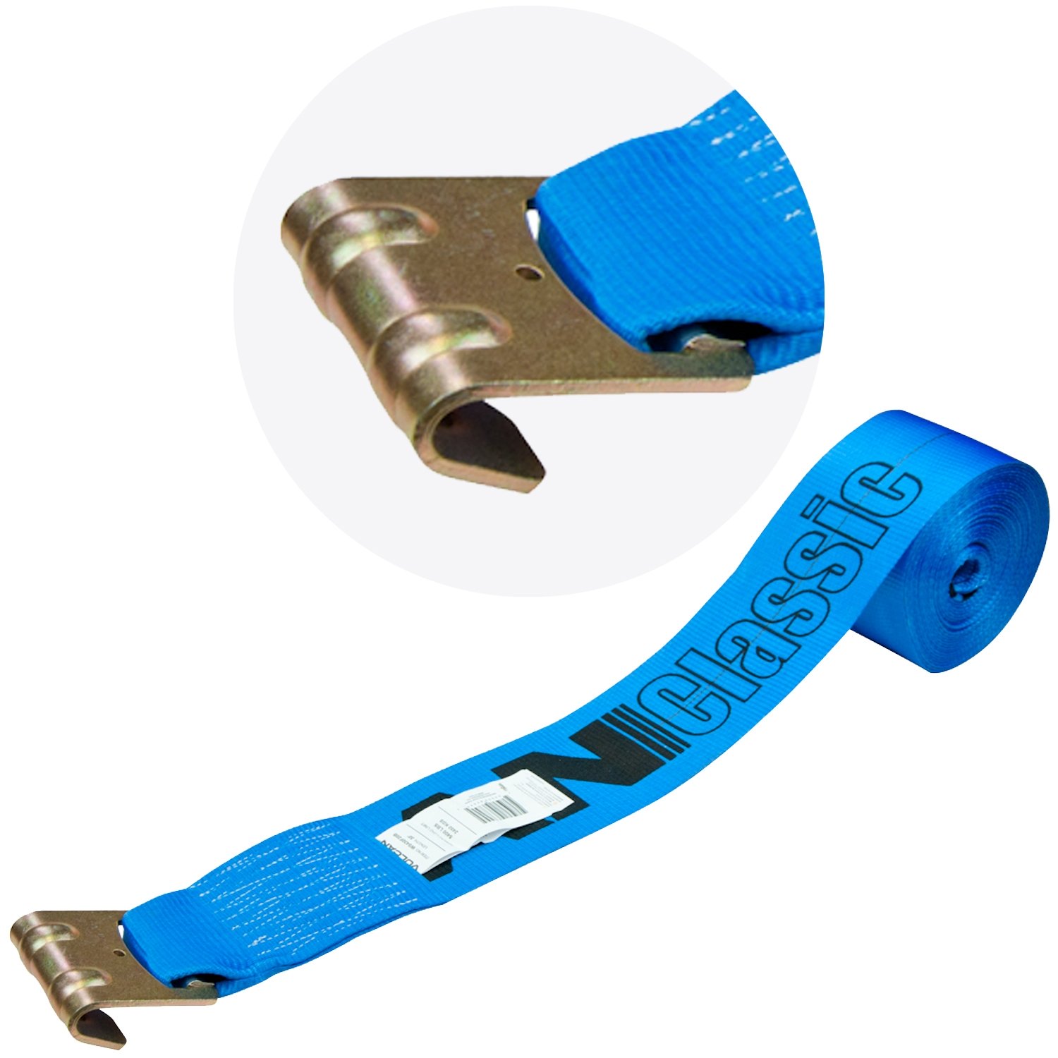 VULCAN Winch Strap with Flat Hook 4 Inch x 30 Foot Classic Blue