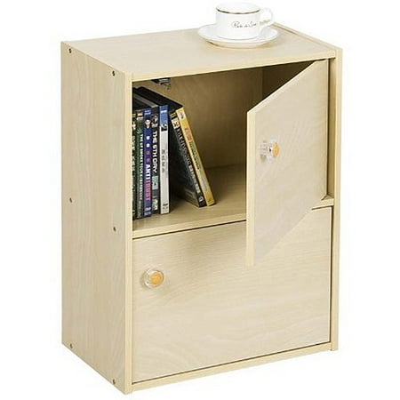 Furinno 11201SBE Pasir 2-Tier Bookcase with 2 Doors with Round Handle, Steam Beech