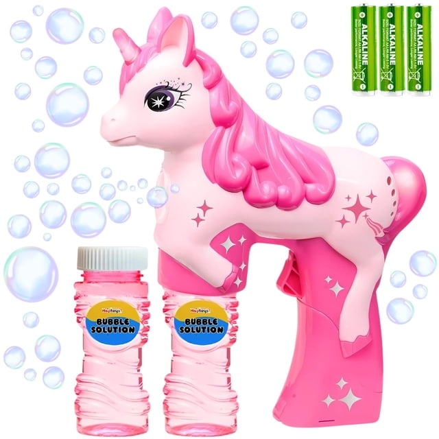 Pistola de burbujas Haktoys Unicorn Automatic con baterías y solución
