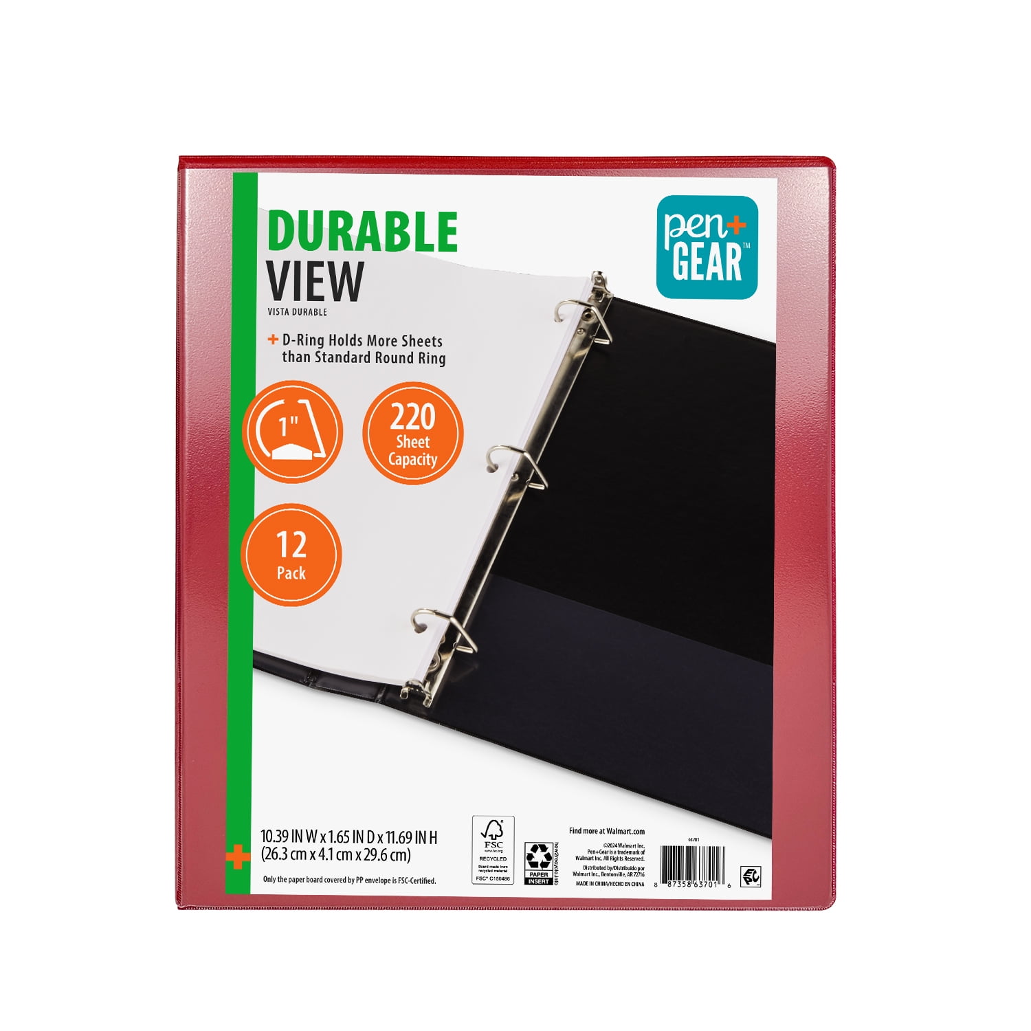 Pen+Gear 1-inch Durable Binder, Slanted D-Rings, Red, 12 Pack