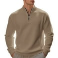 thumbnail image 2 of Dwelliawo Men's Half Zip Pullover Long Sleeve Mock Neck Sweatshirts Slim Fit Casual Pullover Sweaters Lightweight Waffle Knit Polo Shirts Khaki 3XL, 2 of 5