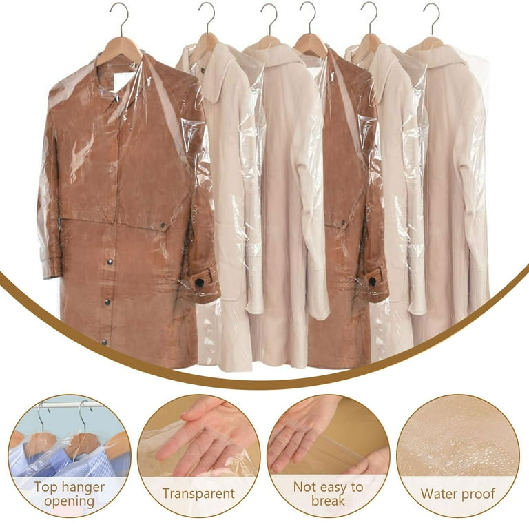 Tripumer 20 Pack Clear Plastic Clothes Covers Plastic Garment Bag 23.6x47.2 inch Dry Cleaning Hanging Dust Proof Garment Bags for Long Dresses Skirt