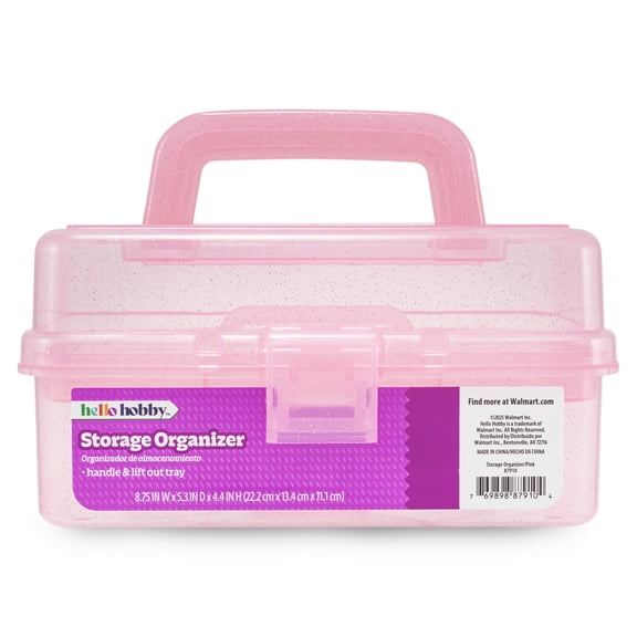 Hello Hobby Arts & Craft Storage Case with Lift Out Tray Pink with Glitter
