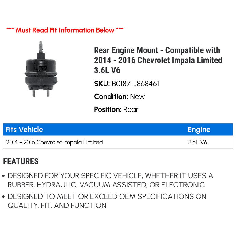 2-Piece Engine Mount Kit For Chevy Impala & Impala Limited 2012-2016 V6 3.6L – Front & Rear