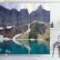thumbnail image 1 of Ice Berg Shower Curtain, Pretty Image of a Lake in Glacier National Park Mountainous Landscape, Fabric Bathroom Set with Hooks, 69W X 84L Inches Extra Long, Dark Tan and Multicolor, by Ambesonne, 1 of 3