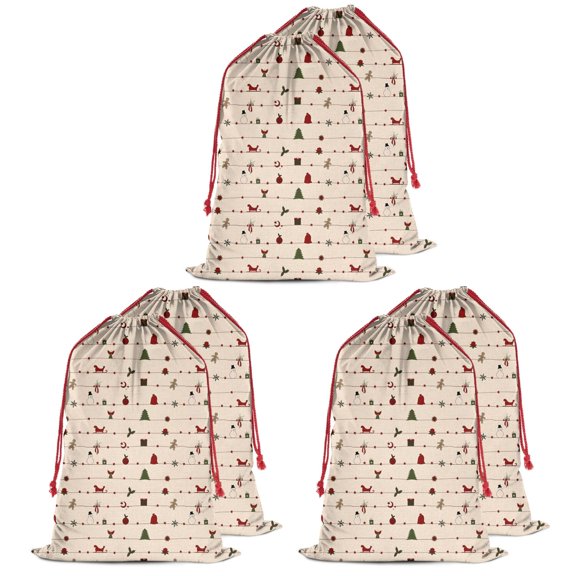 Christmas Bags Drawstring,Beige Christmas Decoration Pattern Large Xmas Christmas Gift Bags,Reusable for Xmas and New Year Party Favors and Supplies,27.6" X 19.7"