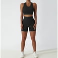 thumbnail image 4 of IBTOM CASTLE Women Workout Sets 2 Piece Seamless Ribbed Tank Top Sport Bra + High Waist Biker Shorts Gym Yoga Exercise Outfits L Black, 4 of 5