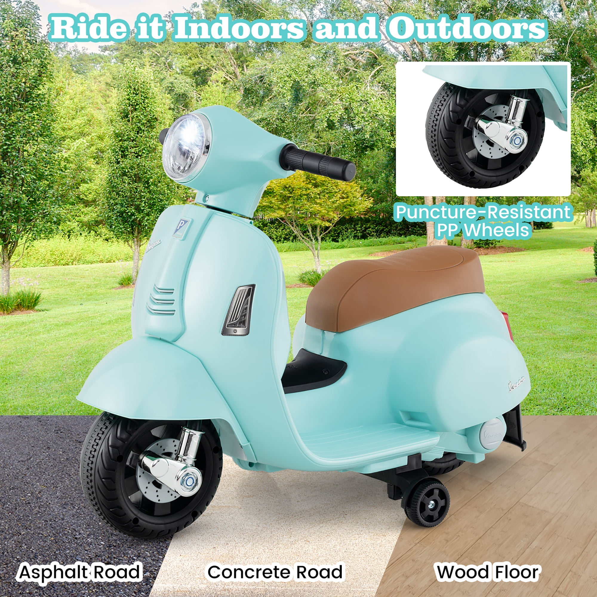 Gymax Kids Ride on Motorcycle w/ Training Wheels Headlight Horn 6V Battery Green