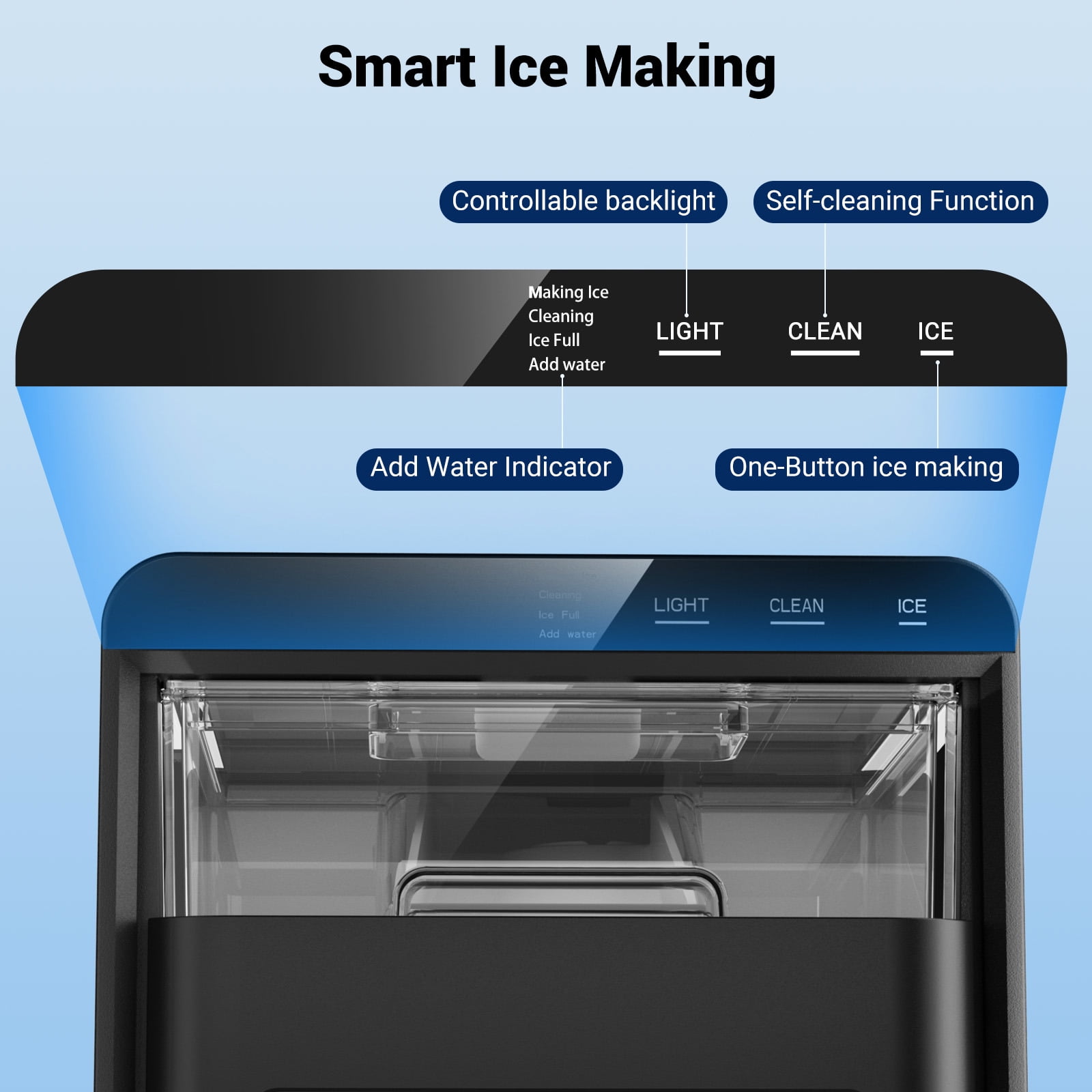 Joreek 44lbs/24H Nugget Ice Maker Countertop, Portable Chewable Pebble soft Ice Machine with Touch Screen for Home, Kitchen, Office, Stainless Steel, Black