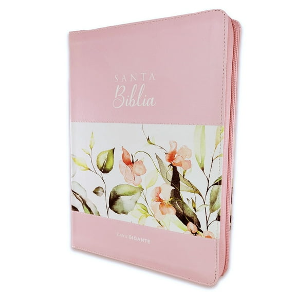 Biblia para Mujer con Cierre Letra Gigante 15 puntos RV1960 imit piel rosado floral con indice