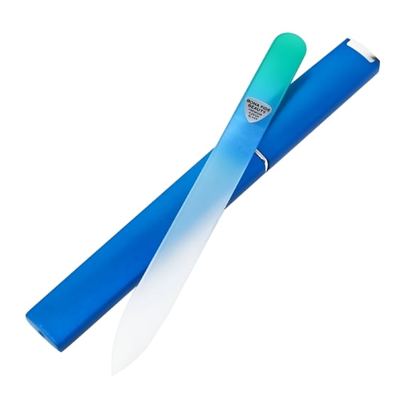 EXLEAF Premium Glass Nail File with Hard Case, Professional Manicure Tool for Gentle Precision Filing, Glass Nail File with Case – Aqua/Green
