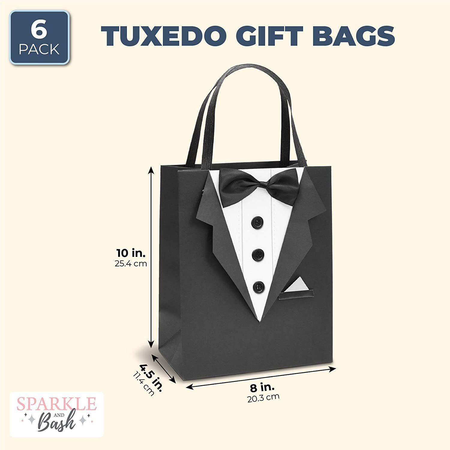 LARGE size 8 wide by 10 tall by 4 deep Sturdier than a paper bag Groomsmen gift bag Tuxedo favor bags