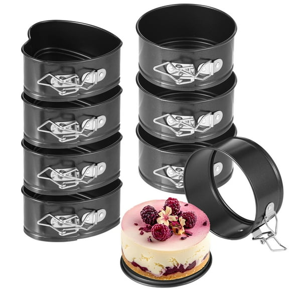 Small Cheesecake Pans, 8 Pcs Mini Springform Pans Set, 4 Inch Round and Heart Shaped Cake Molds, Non-Stick Carbon Steel, Removable Bottom