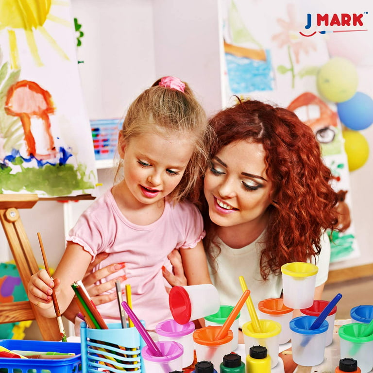 J MARK Toddler Painting Set – 32 Piece Complete Toddler Paint Set, Spill  Proof Paint Cups for Kids, Washable Paint for Toddlers, Smock, Brushes and