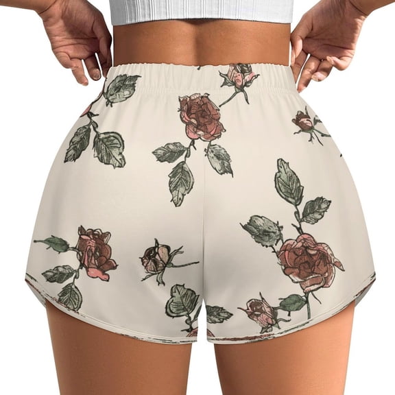 Women's Originals Shorts, Jersey Sports Shorts, Gym Shorts For Women, Rose Illustration, XL, Plus Size Available