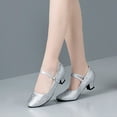 thumbnail image 6 of Silver Ladies With Metal Buckle Latin Dance Shoes Adult Practice Mid Heel Ballet Style Exercise Shoes Silver, 6 of 9