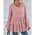 thumbnail image 4 of Jersey Liso Cuello En V Tipo Suelto Dobladillo Lindo Mangas Largas Cómodo Top De Mujer Para Otoño Rosa L, 4 of 8