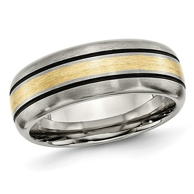 Mens 8mm Titanium Wedding Band Ring with 14K Gold Inlay