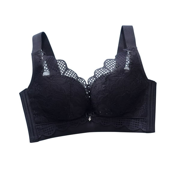 Bigersell Nylon Lace V-Neck Wireless Bras Women Push up Padded Bra Comfort Wide Strap Wire-Free Bra Hook and Eye Closure Female Everyday Bras No Underwire, Style-R-2, Black XXL