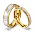 thumbnail image 2 of 18K Gold Plated Titanium Steel Silver Brushed Band Wedding Jewelry Couple Rings, 2 of 8