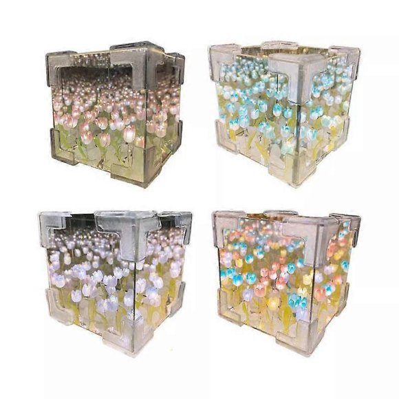 21 Flowers Lampara De Tulipanes, DIY Tulip Night Light Cube Mirror Lamp