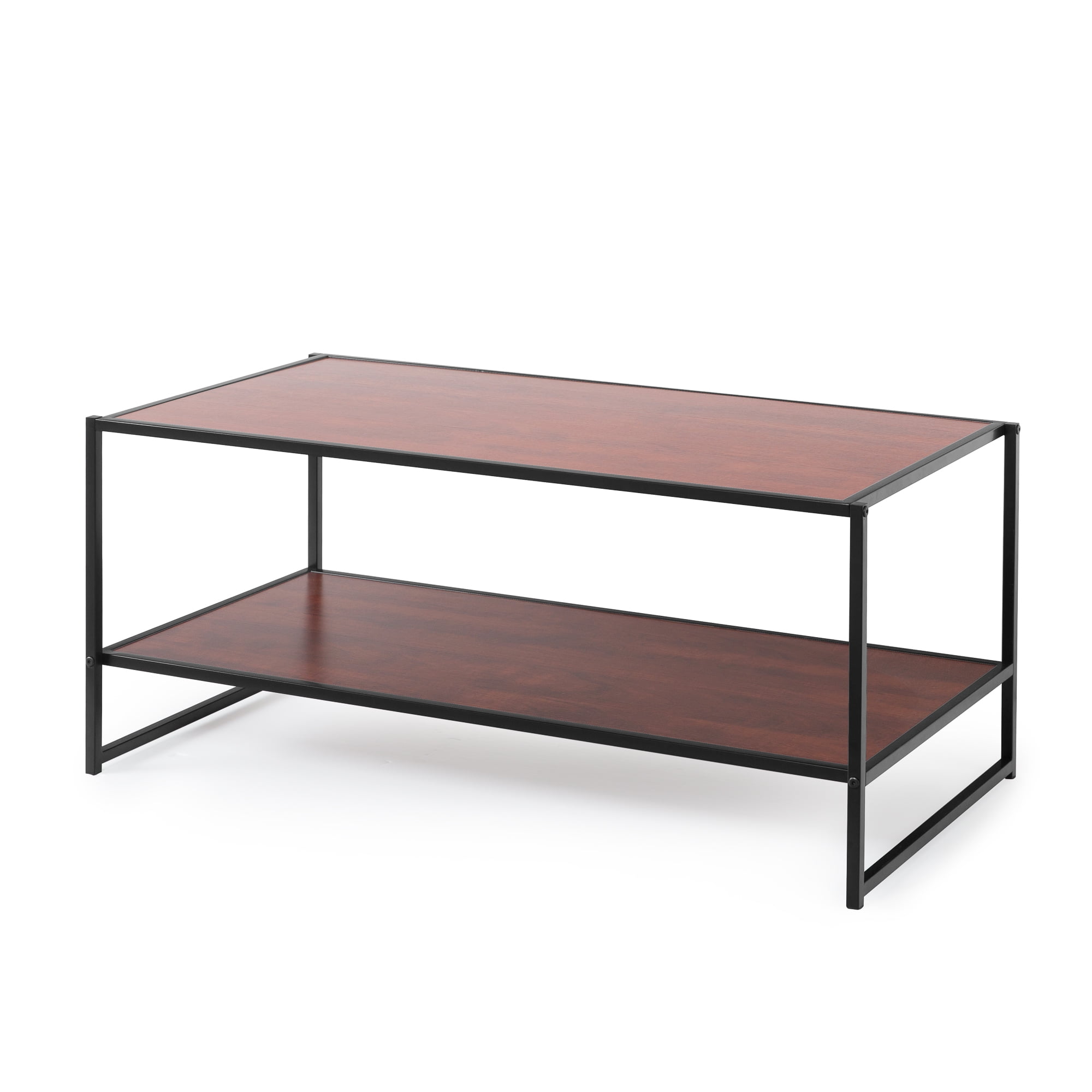 Zinus Garrison 40" Black Metal Frame Media Stand, Red Mahogany Wood Grain