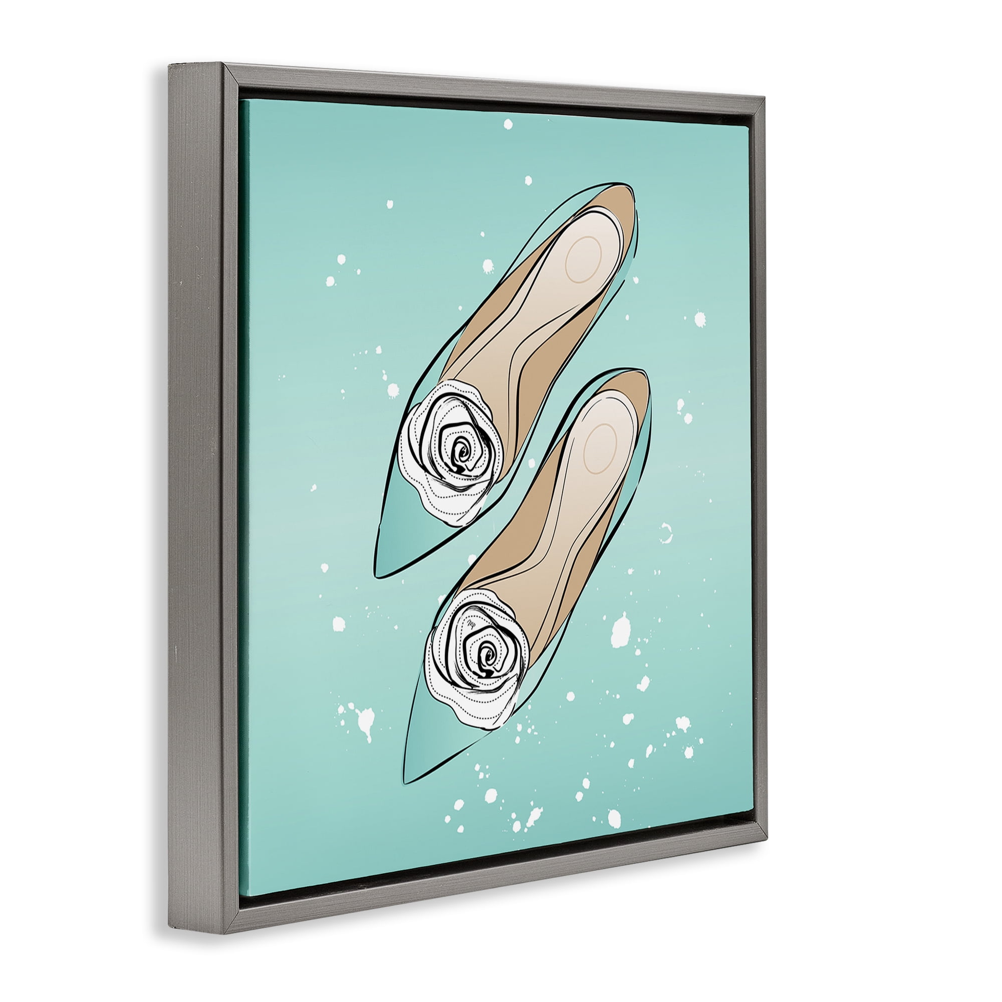 Stupell Industries Blue Shoes with Flowers Beauty & Fashion Painting Gray Floater Framed Art Print Wall Art, 18 x 18