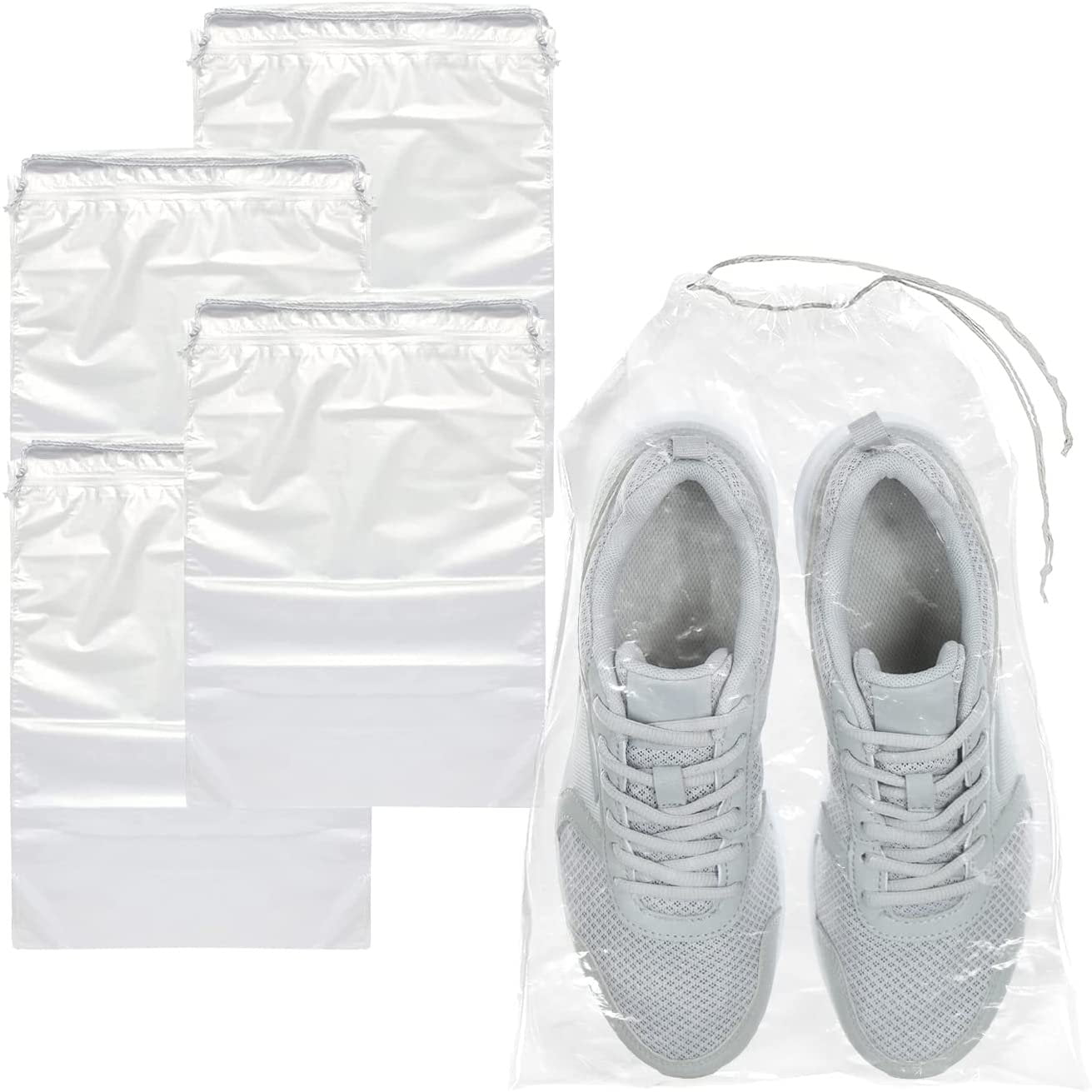 Waterproof Portable Storage for Shoes Sneakers Pack of 100 Clear Plastic 2 mil Pouches with Drawstring Closures for Packing and Storing Boots PUREVACY Travel Shoe Bags 12 x 18 For Men & Women 