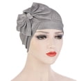 thumbnail image 2 of NIBOLOG Turban Cap Solid Color Cross Shape Lady Bow-knot No Brim Indian Turban Hat for Spa, 2 of 8