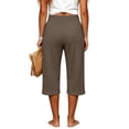 thumbnail image 5 of BUIGTTKLOP Capris for Women with Pockets Elastic Waist Drawstring Capri Pants Casual Wide Leg Cropped Trousers, 5 of 7