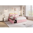 thumbnail image 3 of Bed Frame with Storage Headboard, Kids Bed Frame with 2 Drawers, Velvet Upholstered Platform Bed Frame with Lights, No Box Spring Needed, Easy Assembly, 3 of 9