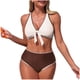 thumbnail image 2 of Tankini Moda Mujer Sin Mangas Patchwork Bikini Traje de Baño Push-Up Acolchado Traje de Baño Blusa Pantalones Cuello en V Nudo Delantero Conjuntos de Dos Piezas Traje de Baño de Dos Piezas para Mujer, 2 of 7