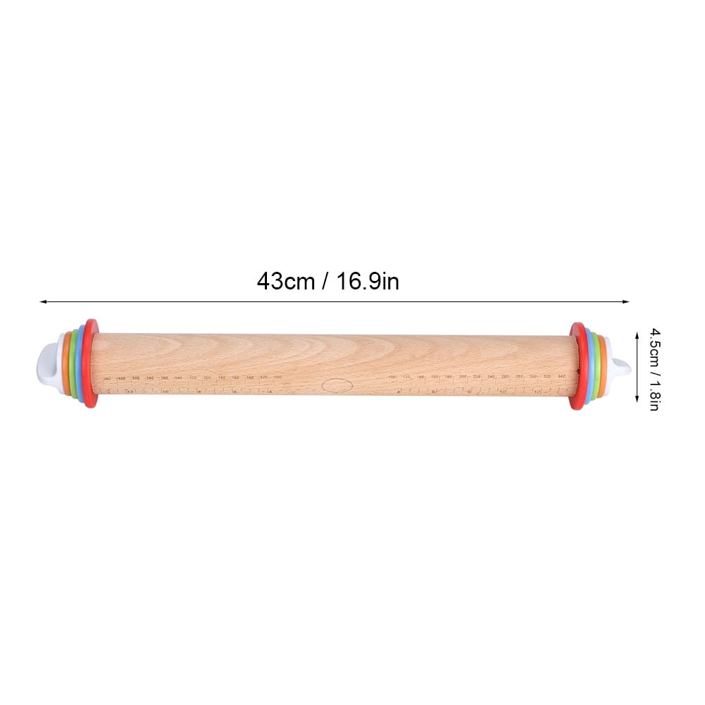 Rolling Pin, Wood Adjustable Thickness Rolling Pin Flour Stick Dough Rollers Handle with Scale for Kitchen Bakery